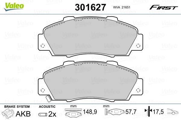 Valeo 301627 Brake Pad Set, disc brake 301627: Buy near me in Poland at 2407.PL - Good price!