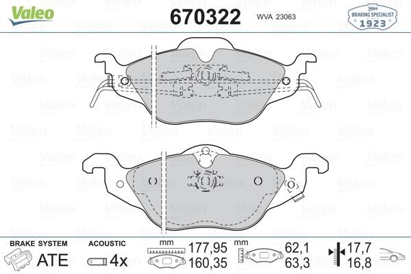 Valeo 670322 Тормозные колодки дисковые, комплект 670322: Отличная цена - Купить в Польше на 2407.PL!