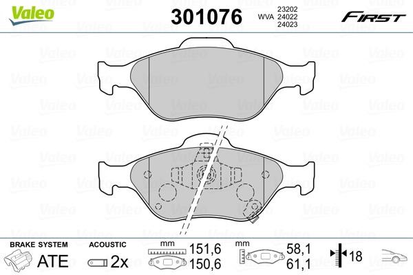 Valeo 301076 Brake Pad Set, disc brake 301076: Buy near me in Poland at 2407.PL - Good price!
