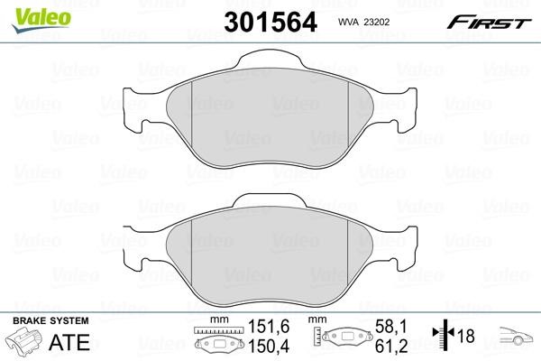 Valeo 301564 Brake Pad Set, disc brake 301564: Buy near me in Poland at 2407.PL - Good price!