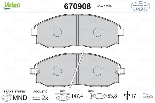 Valeo 670908 Brake Pad Set, disc brake 670908: Buy near me in Poland at 2407.PL - Good price!