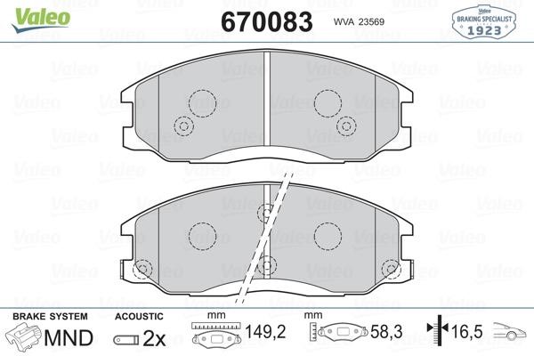 Valeo 670083 Brake Pad Set, disc brake 670083: Buy near me in Poland at 2407.PL - Good price!