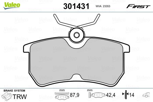 Valeo 301431 Brake Pad Set, disc brake 301431: Buy near me in Poland at 2407.PL - Good price!