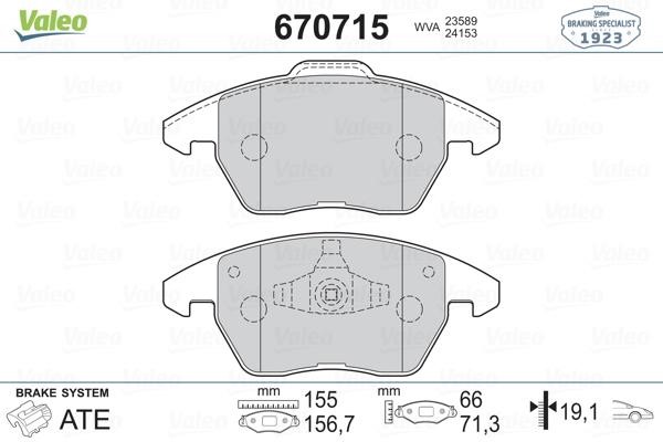 Valeo 670715 Гальмівні колодки, комплект 670715: Приваблива ціна - Купити у Польщі на 2407.PL!