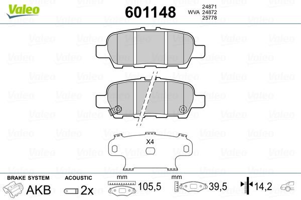 Valeo 601148 Brake Pad Set, disc brake 601148: Buy near me in Poland at 2407.PL - Good price!