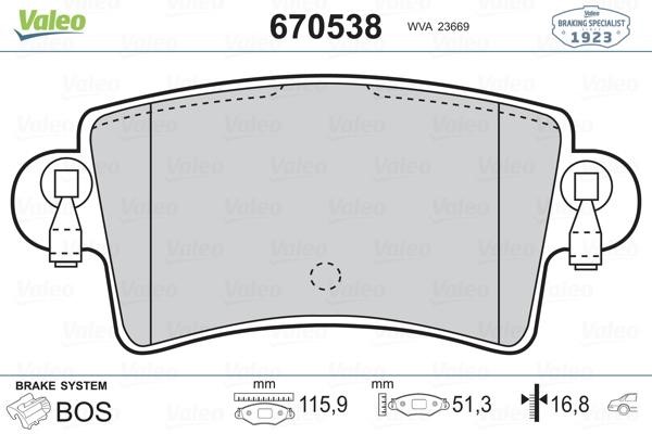 Valeo 670538 Тормозные колодки дисковые, комплект 670538: Отличная цена - Купить в Польше на 2407.PL!