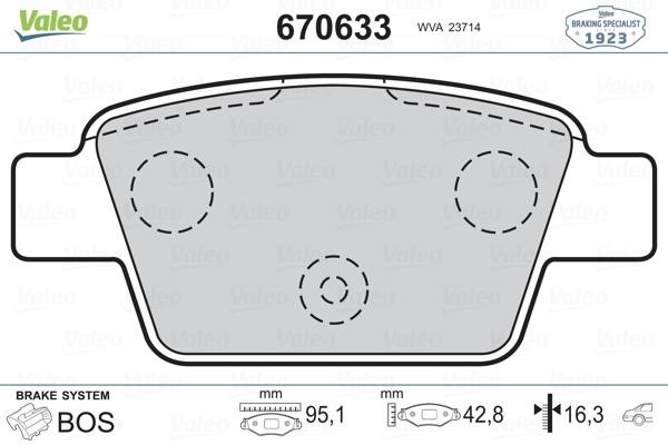 Valeo 670633 Гальмівні колодки, комплект 670633: Приваблива ціна - Купити у Польщі на 2407.PL!