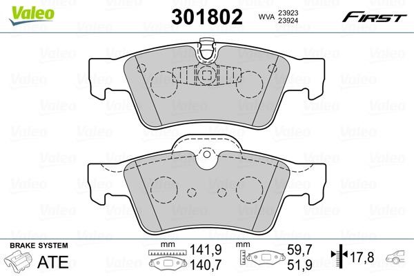 Valeo 301802 Rear disc brake pads, set 301802: Buy near me in Poland at 2407.PL - Good price!