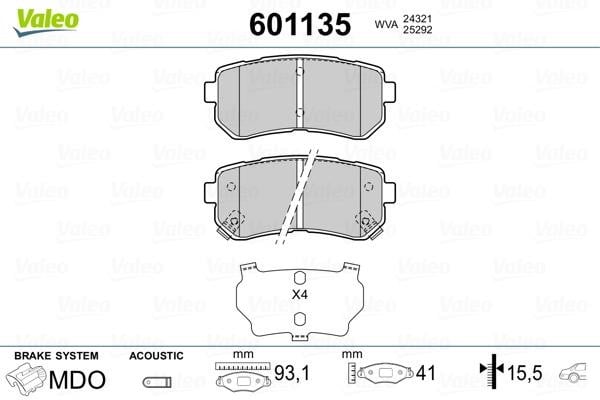 Valeo 601135 Brake Pad Set, disc brake 601135: Buy near me in Poland at 2407.PL - Good price!