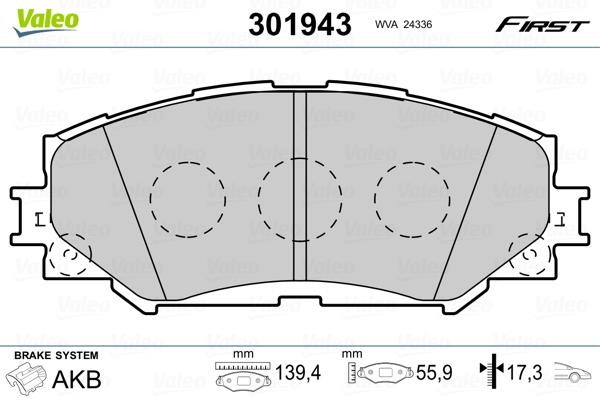 Valeo 301943 Brake Pad Set, disc brake 301943: Buy near me in Poland at 2407.PL - Good price!