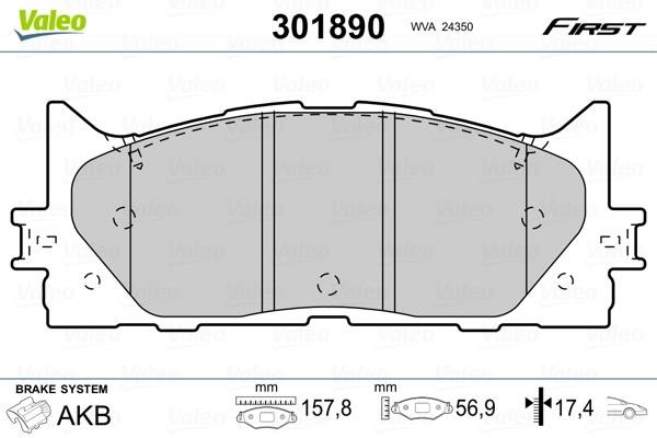 Valeo 301890 Brake Pad Set, disc brake 301890: Buy near me in Poland at 2407.PL - Good price!