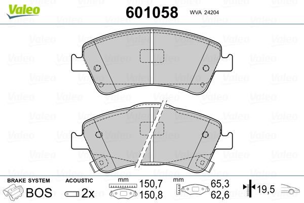 Valeo 601058 Brake Pad Set, disc brake 601058: Buy near me in Poland at 2407.PL - Good price!