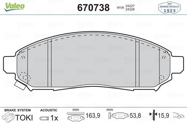 Valeo 670738 Тормозные колодки дисковые, комплект 670738: Отличная цена - Купить в Польше на 2407.PL!