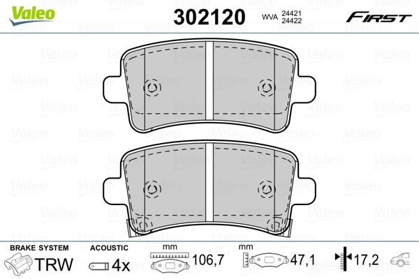 Valeo 302120 Rear disc brake pads, set 302120: Buy near me at 2407.PL in Poland at an Affordable price!