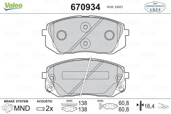 Valeo 670934 Brake Pad Set, disc brake 670934: Buy near me in Poland at 2407.PL - Good price!