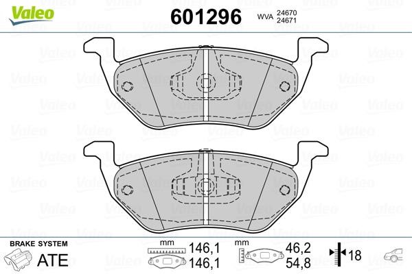 Valeo 601296 Brake Pad Set, disc brake 601296: Buy near me in Poland at 2407.PL - Good price!
