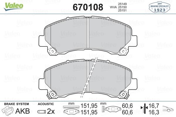 Valeo 670108 Brake Pad Set, disc brake 670108: Buy near me in Poland at 2407.PL - Good price!