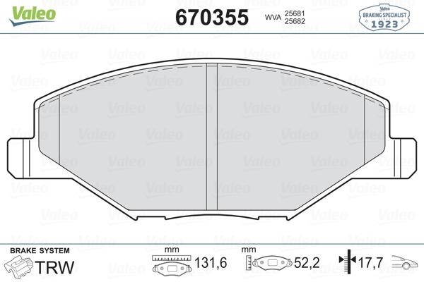 Valeo 670355 Brake Pad Set, disc brake 670355: Buy near me in Poland at 2407.PL - Good price!