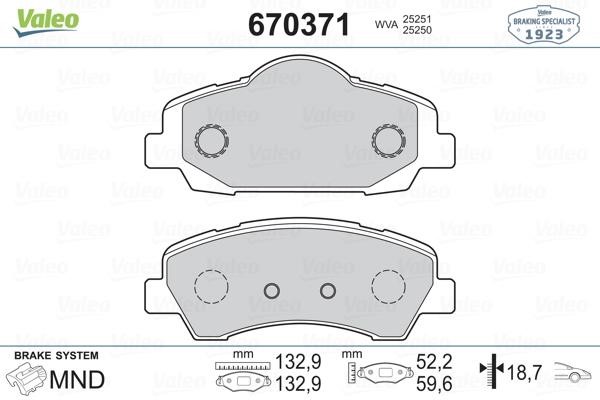 Valeo 670371 Brake Pad Set, disc brake 670371: Buy near me in Poland at 2407.PL - Good price!