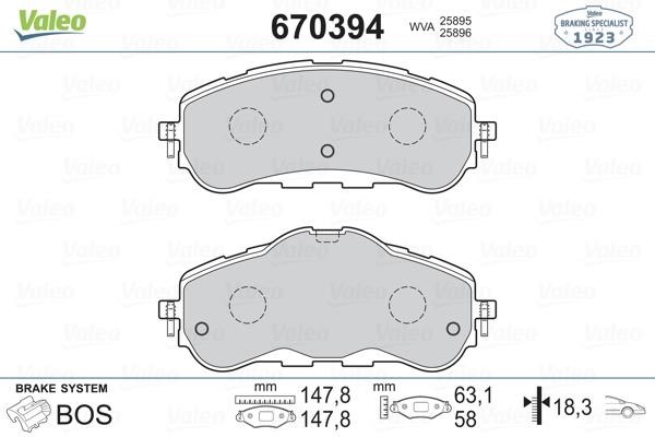 Valeo 670394 Brake Pad Set, disc brake 670394: Buy near me in Poland at 2407.PL - Good price!