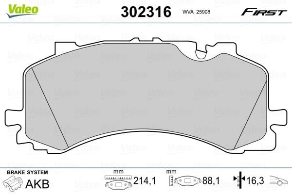Valeo 302316 Front disc brake pads, set 302316: Buy near me in Poland at 2407.PL - Good price!