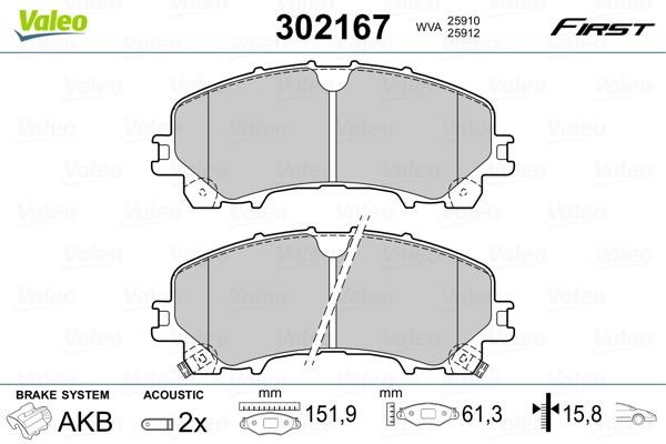 Valeo 302167 Brake Pad Set, disc brake 302167: Buy near me in Poland at 2407.PL - Good price!
