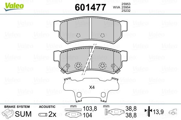 Valeo 601477 Rear disc brake pads, set 601477: Buy near me in Poland at 2407.PL - Good price!