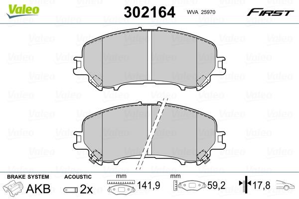 Valeo 302164 Front disc brake pads, set 302164: Buy near me in Poland at 2407.PL - Good price!