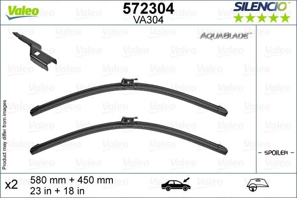 Valeo 572304 Set of frameless wiper blades 580/450 572304: Buy near me in Poland at 2407.PL - Good price!