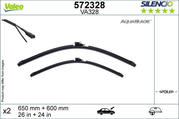 Valeo 572328 Set of frameless wiper blades 650/600 572328: Buy near me at 2407.PL in Poland at an Affordable price!