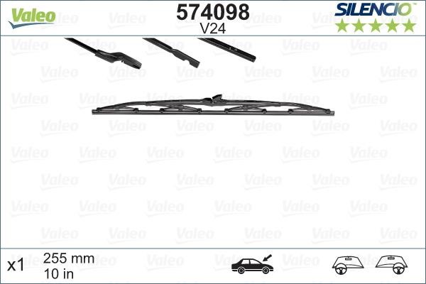 Valeo 574098 Wiper 255 mm (10") 574098: Buy near me in Poland at 2407.PL - Good price!