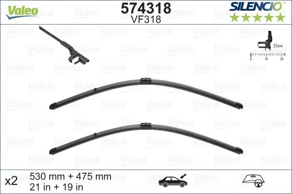 Valeo 574318 Frameless wiper set 530/475 574318: Buy near me in Poland at 2407.PL - Good price!