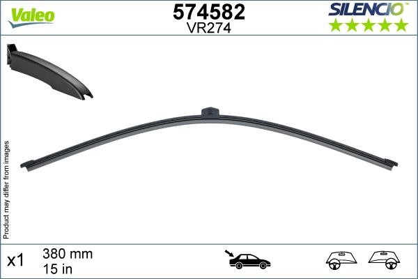 Valeo 574582 Wiper Blade Frameless Rear Valeo Silencio Rear 380 mm (15") 574582: Buy near me in Poland at 2407.PL - Good price!