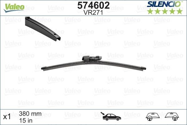 Valeo 574602 Rear wiper blade with lever 380 mm (15") 574602: Buy near me in Poland at 2407.PL - Good price!