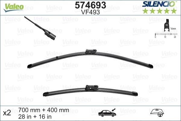 Valeo 574693 Set of frameless wiper blades 700/400 574693: Buy near me at 2407.PL in Poland at an Affordable price!