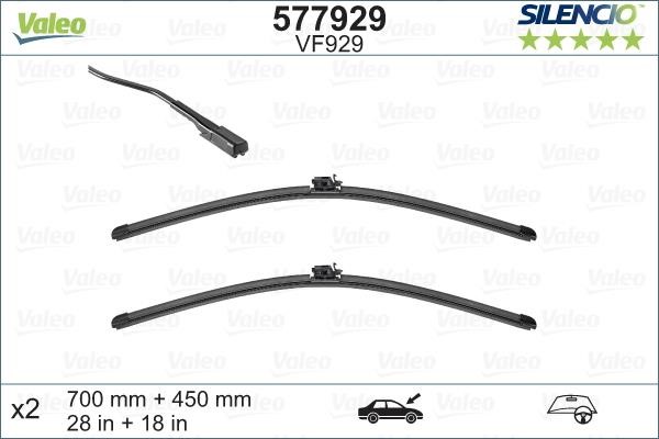 Valeo 577929 Set of frameless wiper blades 700/450 577929: Buy near me at 2407.PL in Poland at an Affordable price!