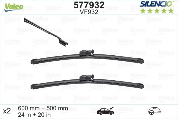 Valeo 577932 Set of frameless wiper blades 600/500 577932: Buy near me in Poland at 2407.PL - Good price!