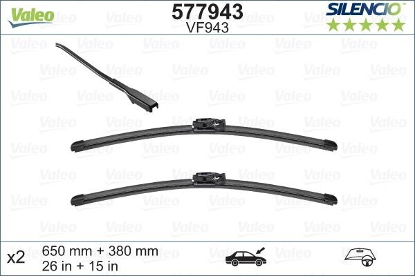 Valeo 577943 Set of frameless wiper blades 650/375 577943: Buy near me in Poland at 2407.PL - Good price!