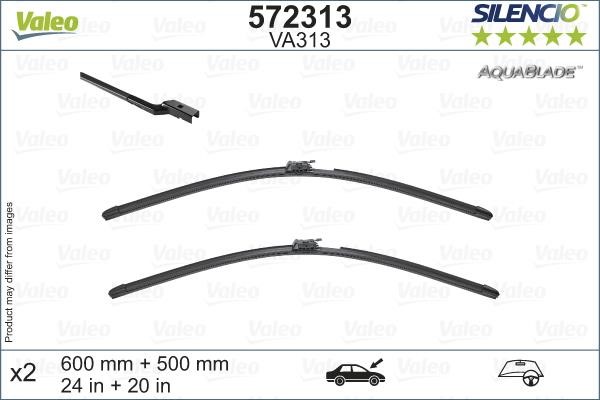 Valeo 572313 Set of frameless wiper blades 600/500 572313: Buy near me at 2407.PL in Poland at an Affordable price!