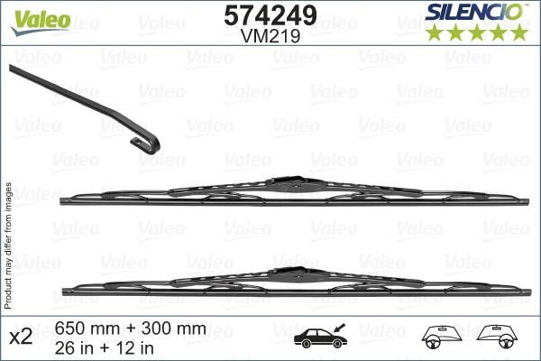 Valeo 574249 Set of framed wiper blades 650/280 574249: Buy near me at 2407.PL in Poland at an Affordable price!