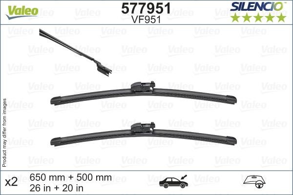 Valeo 577951 Set of frameless wiper blades 650/500 577951: Buy near me at 2407.PL in Poland at an Affordable price!