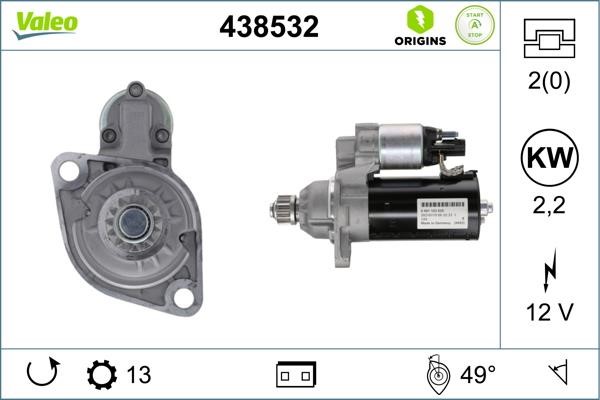 Valeo 438532 Starter 438532: Buy near me in Poland at 2407.PL - Good price!