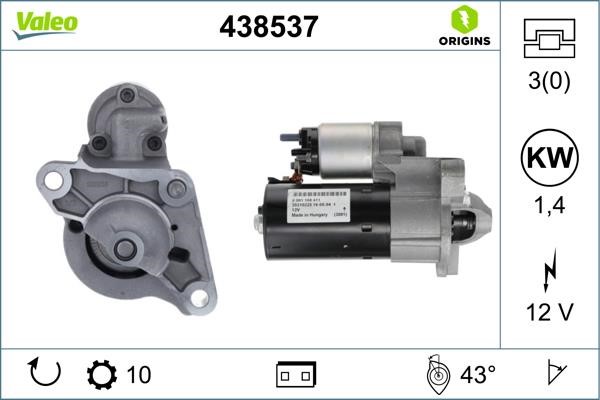 Valeo 438537 Starter 438537: Buy near me at 2407.PL in Poland at an Affordable price!