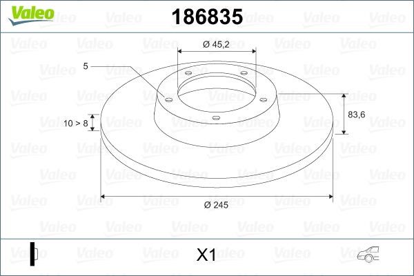 Valeo 186835 Rear brake disc, non-ventilated 186835: Buy near me in Poland at 2407.PL - Good price!