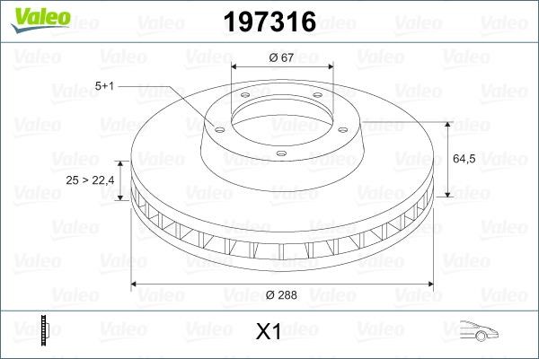 Valeo 197316 Front brake disc ventilated 197316: Buy near me in Poland at 2407.PL - Good price!