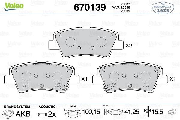 Valeo 670139 Brake Pad Set, disc brake 670139: Buy near me in Poland at 2407.PL - Good price!