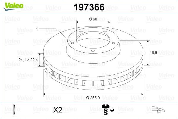 Valeo 197366 Front brake disc ventilated 197366: Buy near me at 2407.PL in Poland at an Affordable price!