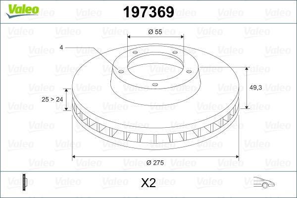 Valeo 197369 Front brake disc ventilated 197369: Buy near me in Poland at 2407.PL - Good price!