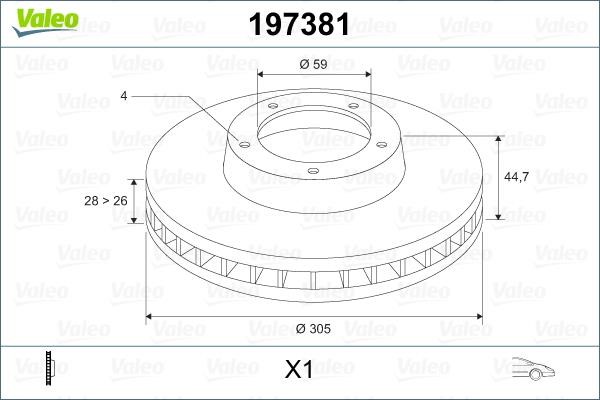 Valeo 197381 Front brake disc ventilated 197381: Buy near me in Poland at 2407.PL - Good price!