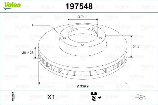 Valeo 197548 Front brake disc ventilated 197548: Buy near me in Poland at 2407.PL - Good price!